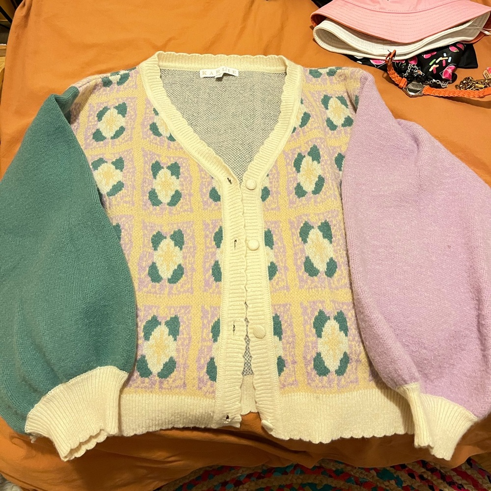 Karlie Floral Button Front Knit Cardigan Medium